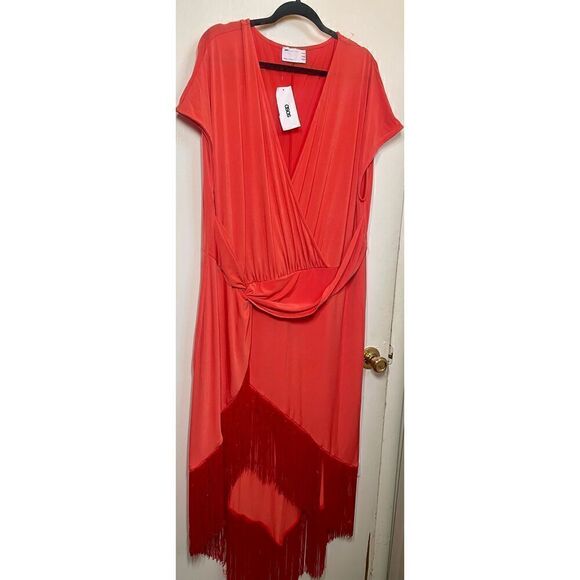 ASOS DESIGN Curve wrap midi dress with fringing detail in burnt orange size 20 N - Picture 4 of 10